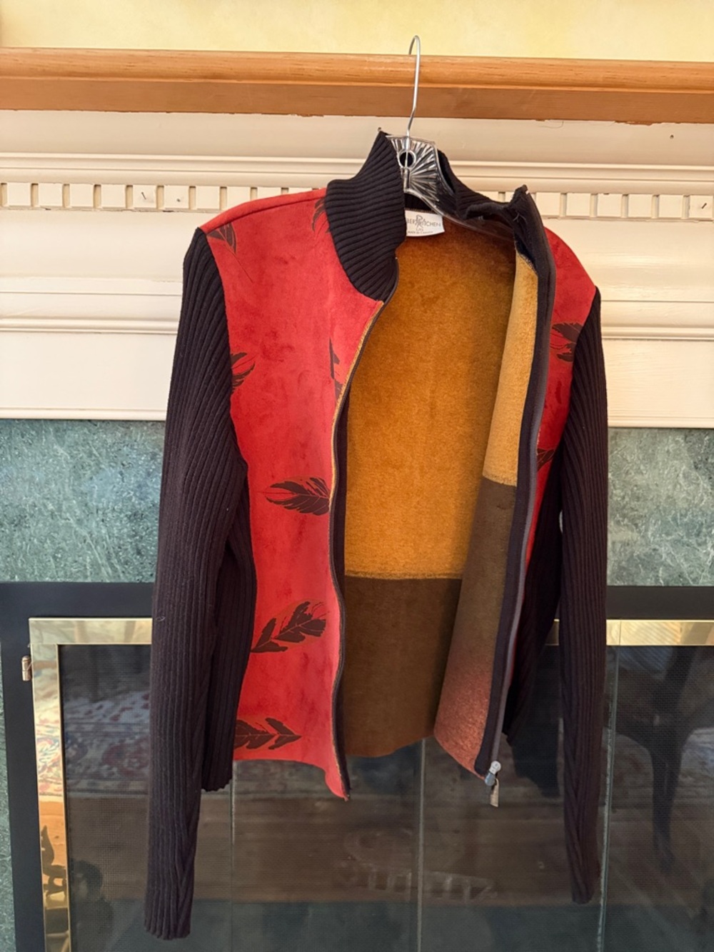 Red Suede and dark brown Knit Zip-Front Women’s Jean Jacket